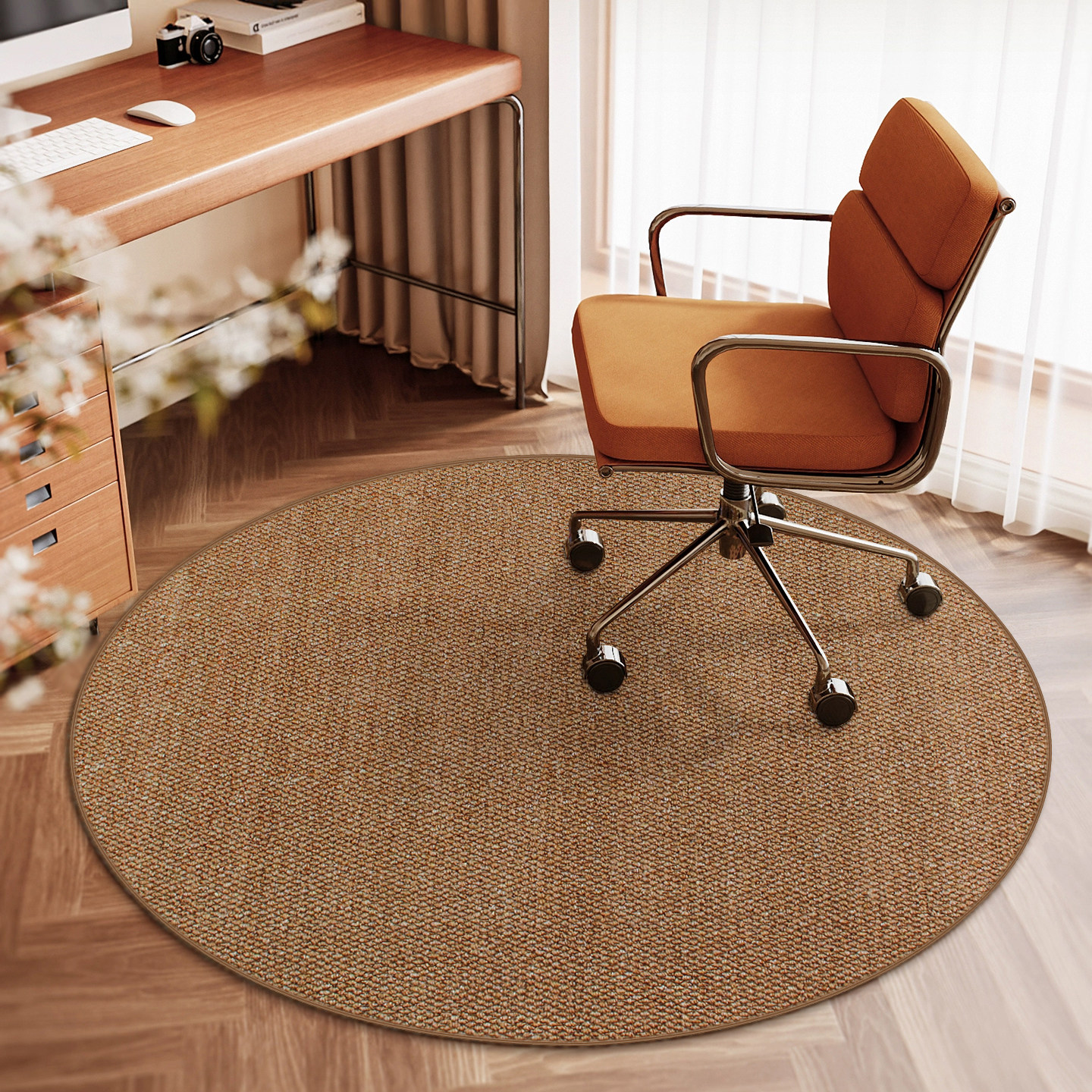 仿剑麻圆形地毯高级感日式侘寂风客厅茶几垫卧室椅子电脑转椅地垫