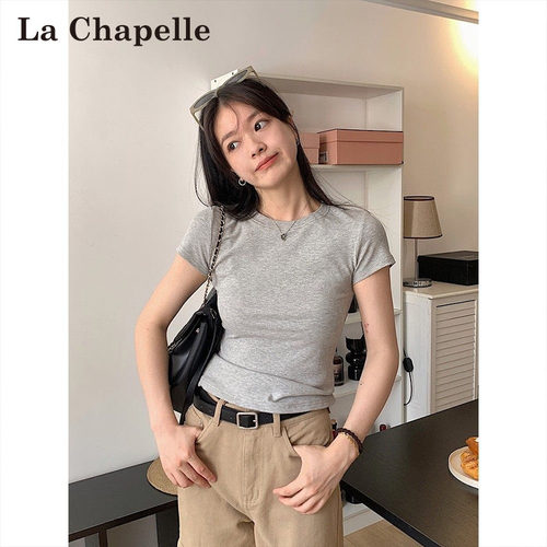 拉夏贝尔灰色短袖T恤女圆领夏季