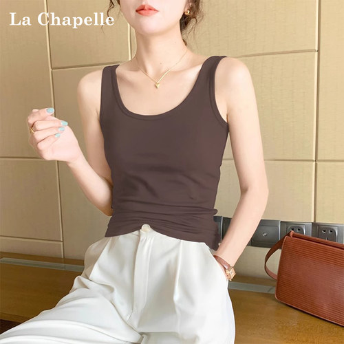 拉夏贝尔莫代尔吊带背心女内搭夏季新款咖色百搭修身薄款无袖上衣