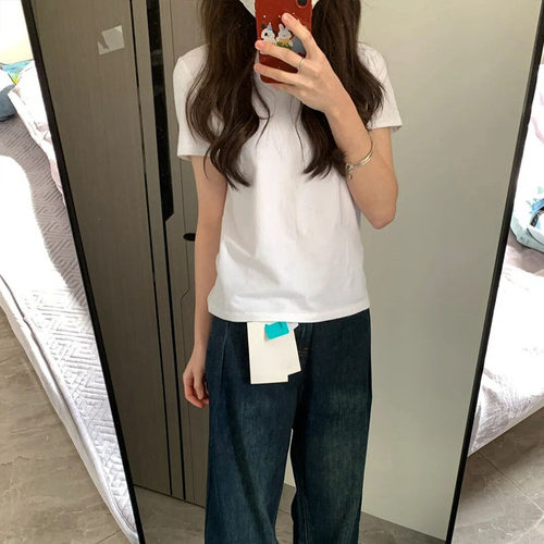 拉夏贝尔白色宽松短袖T恤女夏季新款百搭纯棉大码显瘦半袖上衣