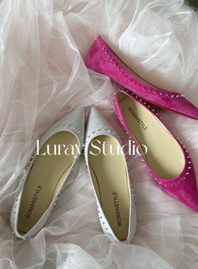 麂皮钉钉单鞋！火龙果色绝美显白！浅口漏指缝内增高尖头单鞋真皮