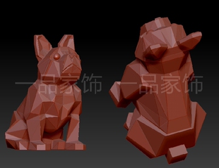 棱角狗圆雕图stl模型三维图立体图精雕图3d打印非实物