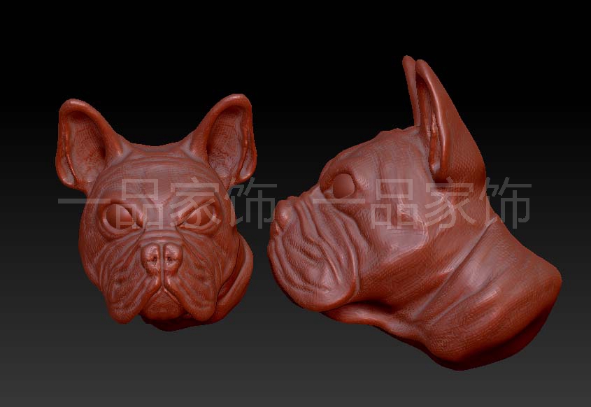 斗牛犬头部stl雕刻图圆雕图模型文件三维立体精雕图3d打印图纸