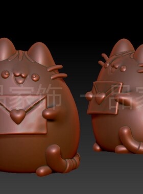 胖吉猫拿情书stl雕刻图圆雕图模型文件三维立体精雕图3d打印图纸