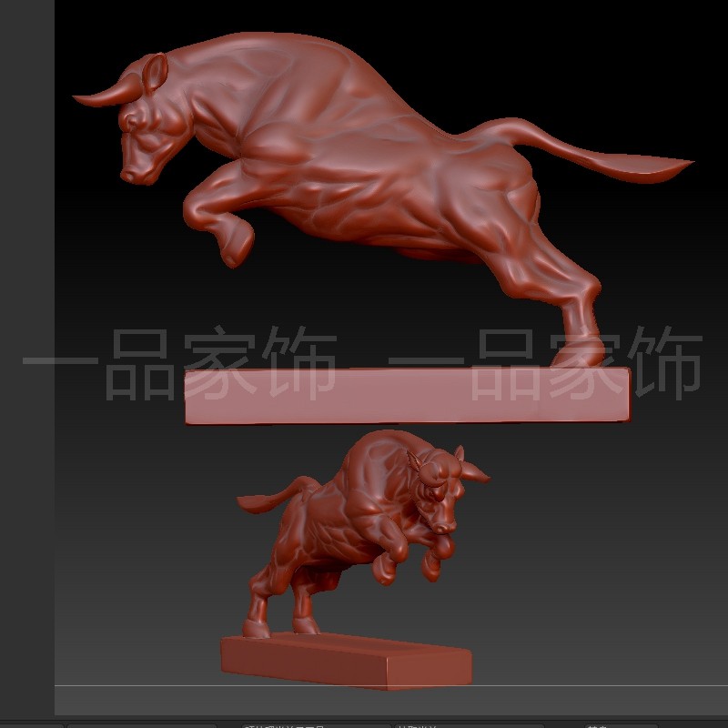 3飞跃牛是stl格式圆雕图雕刻图模型文件三维立体图3d