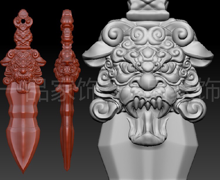桃木剑兽头不120圆雕图stl模型三维图立体图精雕图3d打印非实物