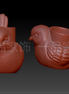 鸟儿笔筒0圆雕图stl模型三维图立体图精雕图3d打印非实物