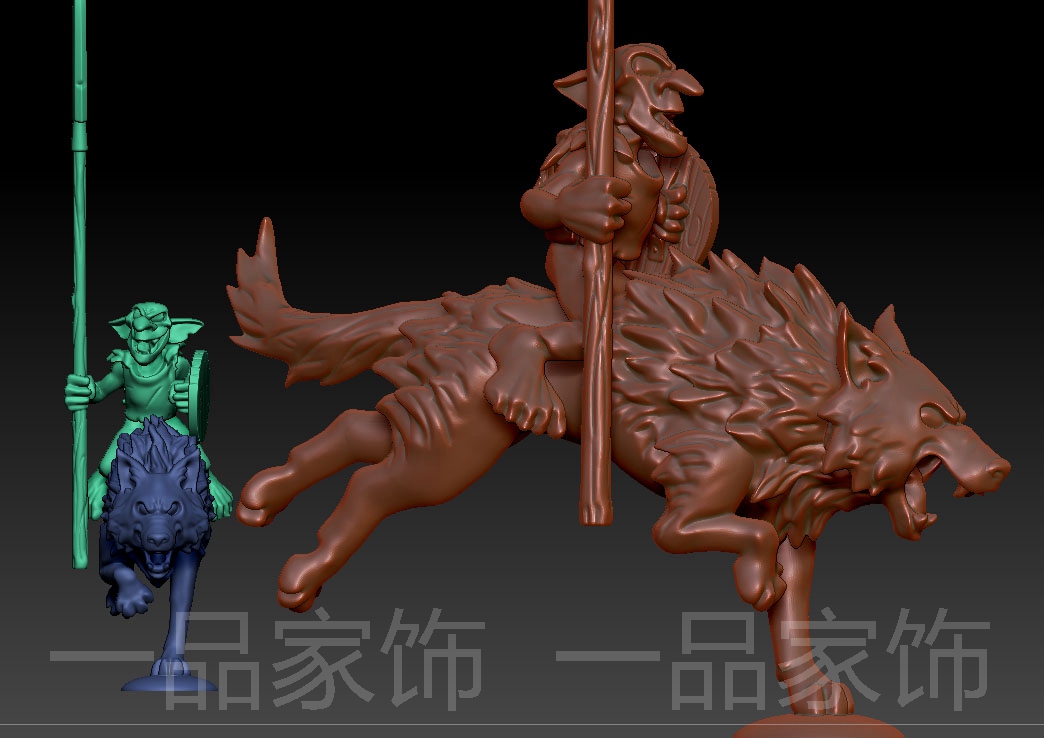 骑狼狂奔 stl雕刻图圆雕图模型文件三维立体精雕图3d打印图纸