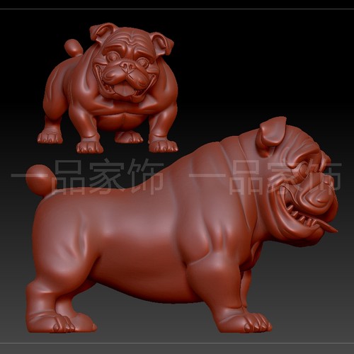 8傻笑的斗牛狗是stl格式圆雕图雕刻图模型文件三维立体图3d