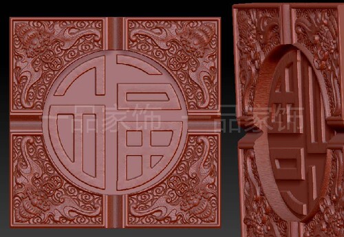 五福茶垫 圆雕图stl模型三维图立体图精雕图3d打印非实物
