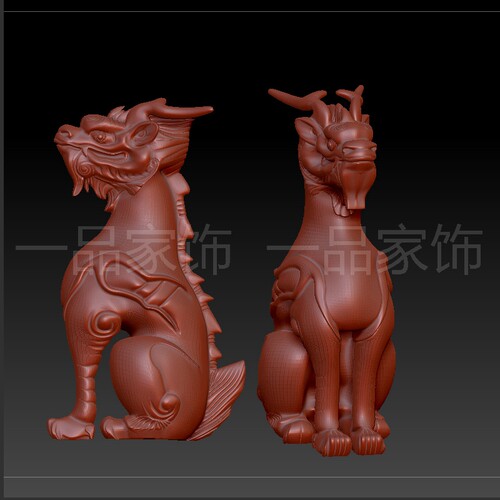 16屋顶神兽stl雕刻图圆雕图模型文件三维立体精雕图3d打印