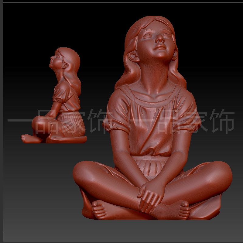 8抬头的少女stl格式圆雕图雕刻图模型文件三维立体图3d