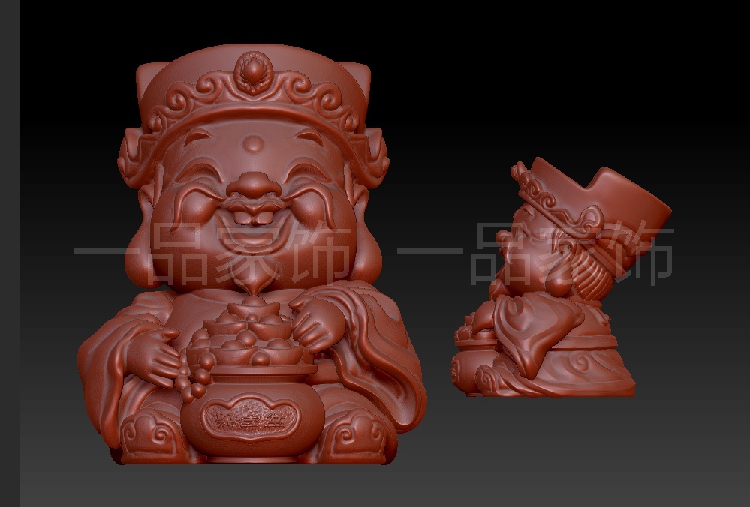 财神聚宝盆圆雕图核雕图stl模型三维图立体图精雕图3d打印非实物