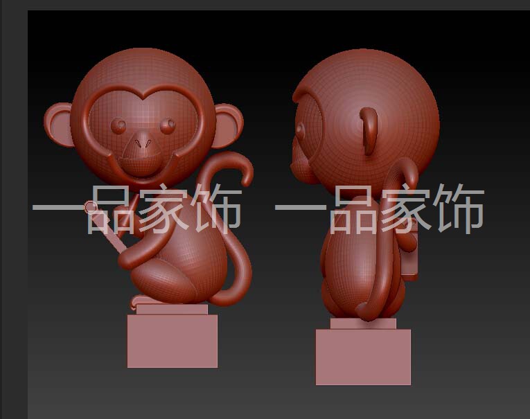 好学的猴子三维图圆雕图核雕图立体图精雕图stl模型3d打印非实物