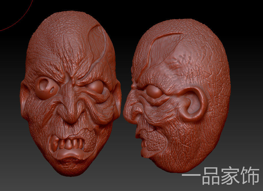 20僵尸头核雕三维立体雕刻图圆雕图stl模型把件四轴3D格式模型