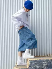 Street Market MS Denim Shorts Heavyweight Loose Fit Multi-Pocket Hip Hop American Street Dance Skateboard Pants Summer