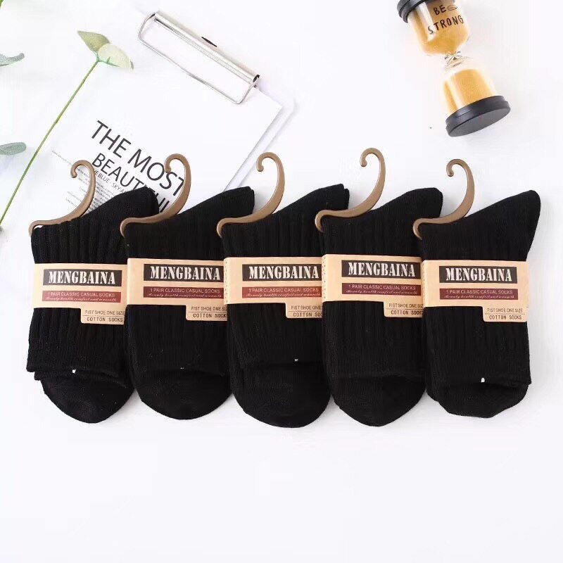 秋冬纯棉双针男袜新款好袜舒适透气中筒加厚学院风袜厂家黑白灰色