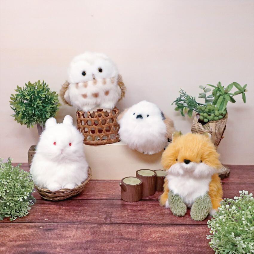 雪兔长尾山雀狐狸猫头鹰毛绒摆件