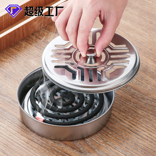 现货不锈钢蚊香盘接灰银色带提手蚊香盒大号蚊香架加厚香炉