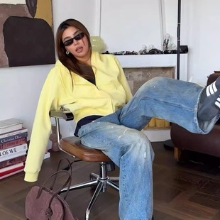 超正剪裁抽绳连帽卫衣高克重 奶香黄油