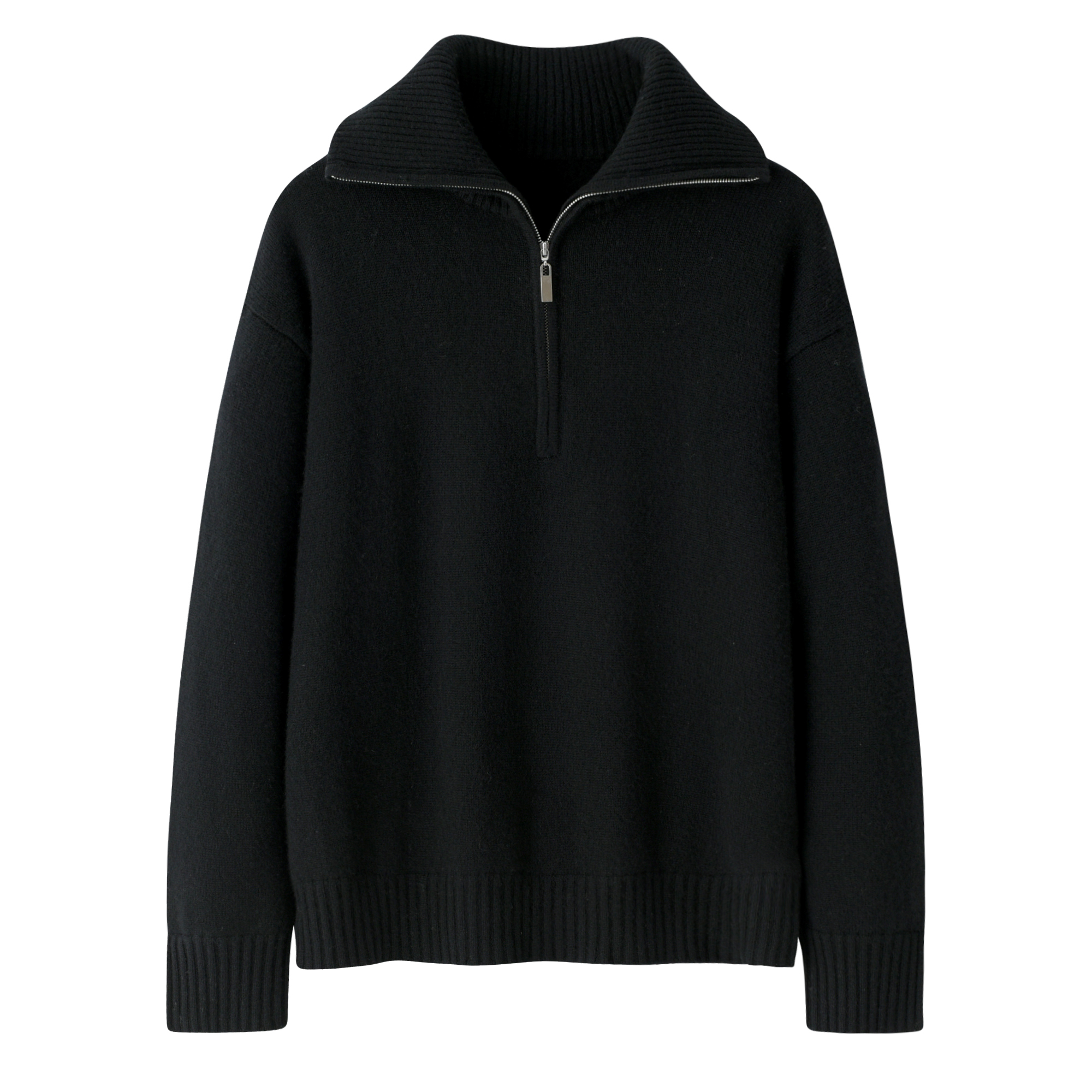 鄂尔多斯市100%纯羊绒衫翻领女套衫慵懒风半拉链毛衣时尚套头纯色