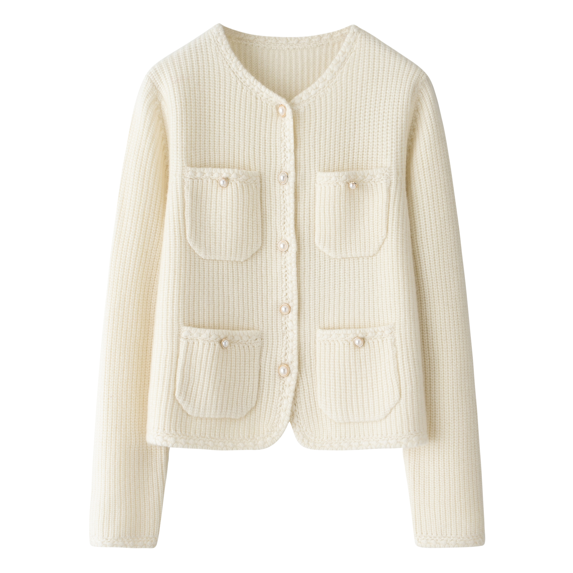 鄂市绣花纯山羊绒女开衫圆领开襟正品针织毛衫秋冬毛衣外套