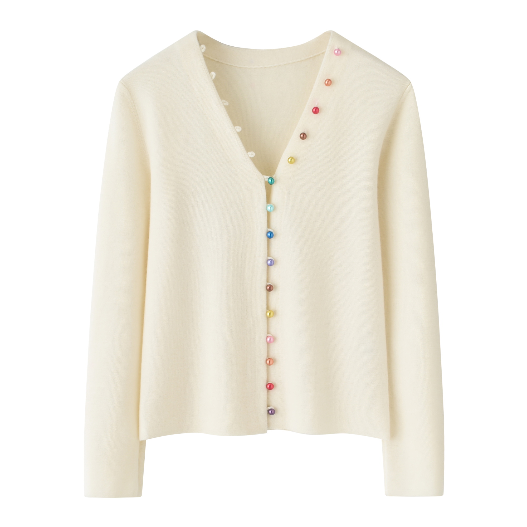 鄂尔多斯市100%精纺纯羊绒衫V领针织开衫女春秋洋气气质上衣外搭