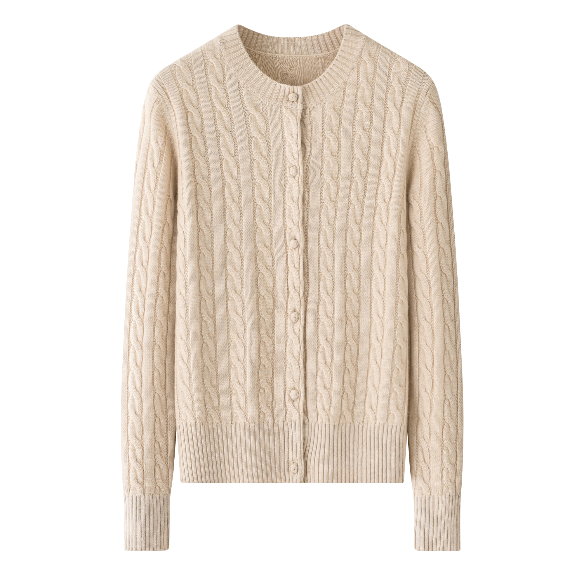 鄂市羊绒衫女士圆领绞花加厚显瘦气质百搭针织对襟开衫