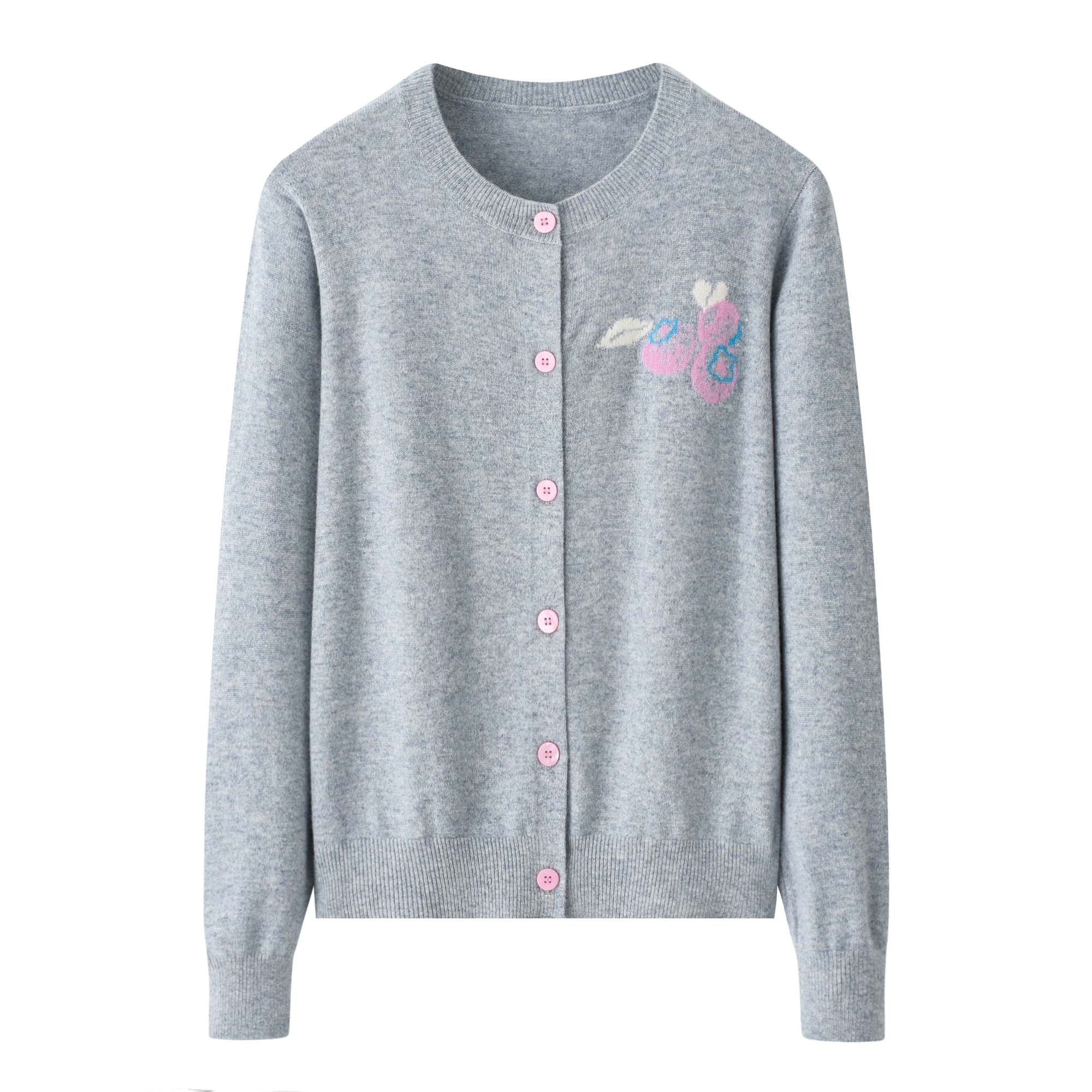 圆领提花开衫~鄂尔多斯市产纯山羊绒春秋薄款保暖外套时尚简约款