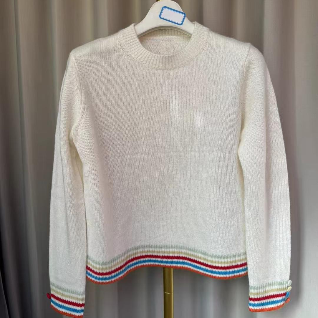 鄂尔多斯市100%纯羊绒衫圆领拼色韩版女套衫针织加厚打底衫毛衣