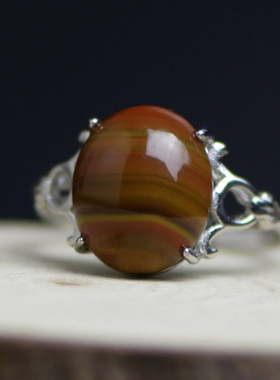 天然战国红玛瑙戒指925指环复古民族风女礼品本命年转运吉祥首饰