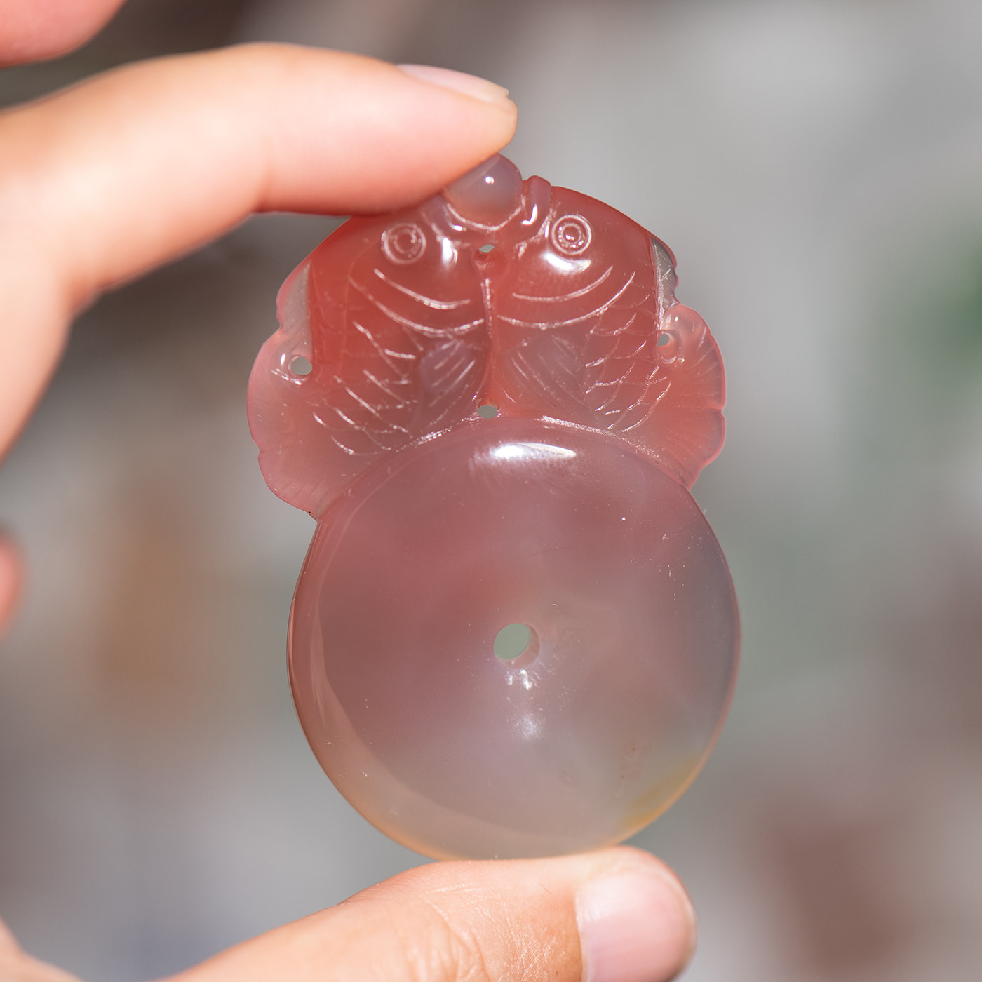 天然绯红玛瑙双鱼平安吊坠项链