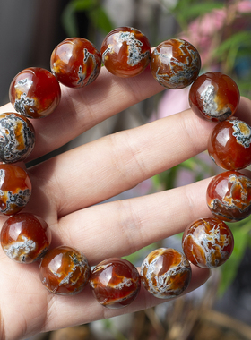 天然阜新红油水草玛瑙12-18mm单圈手链串佛珠男女情侣本命年礼物