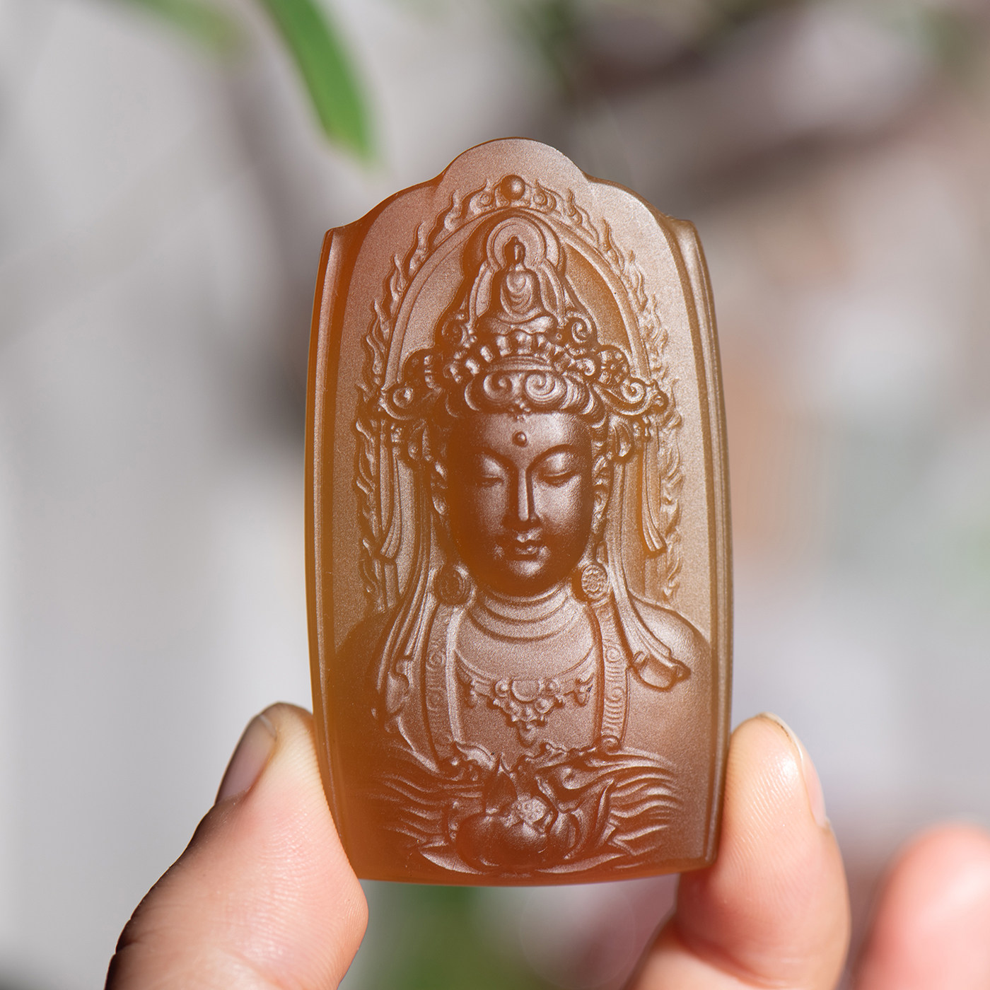 天然玛瑙精雕观音菩萨吊坠毛衣链