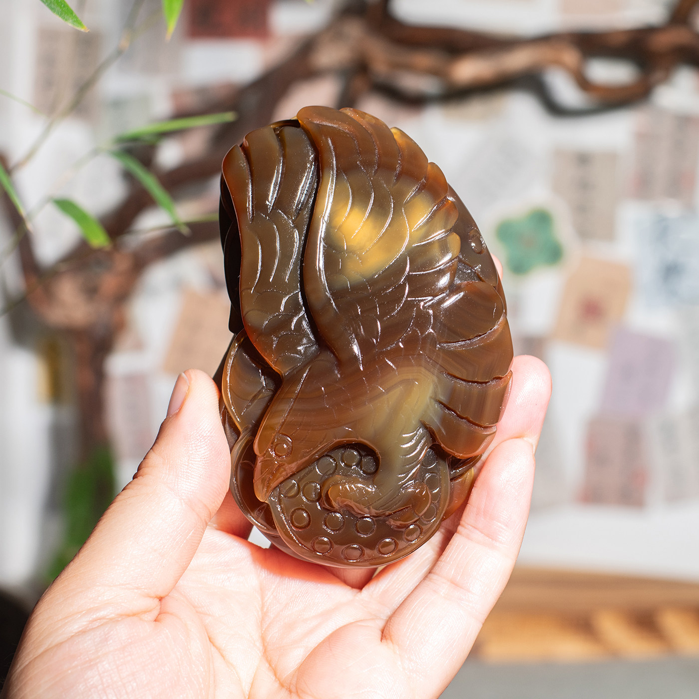 天然玛瑙俏色手工雕刻手把件