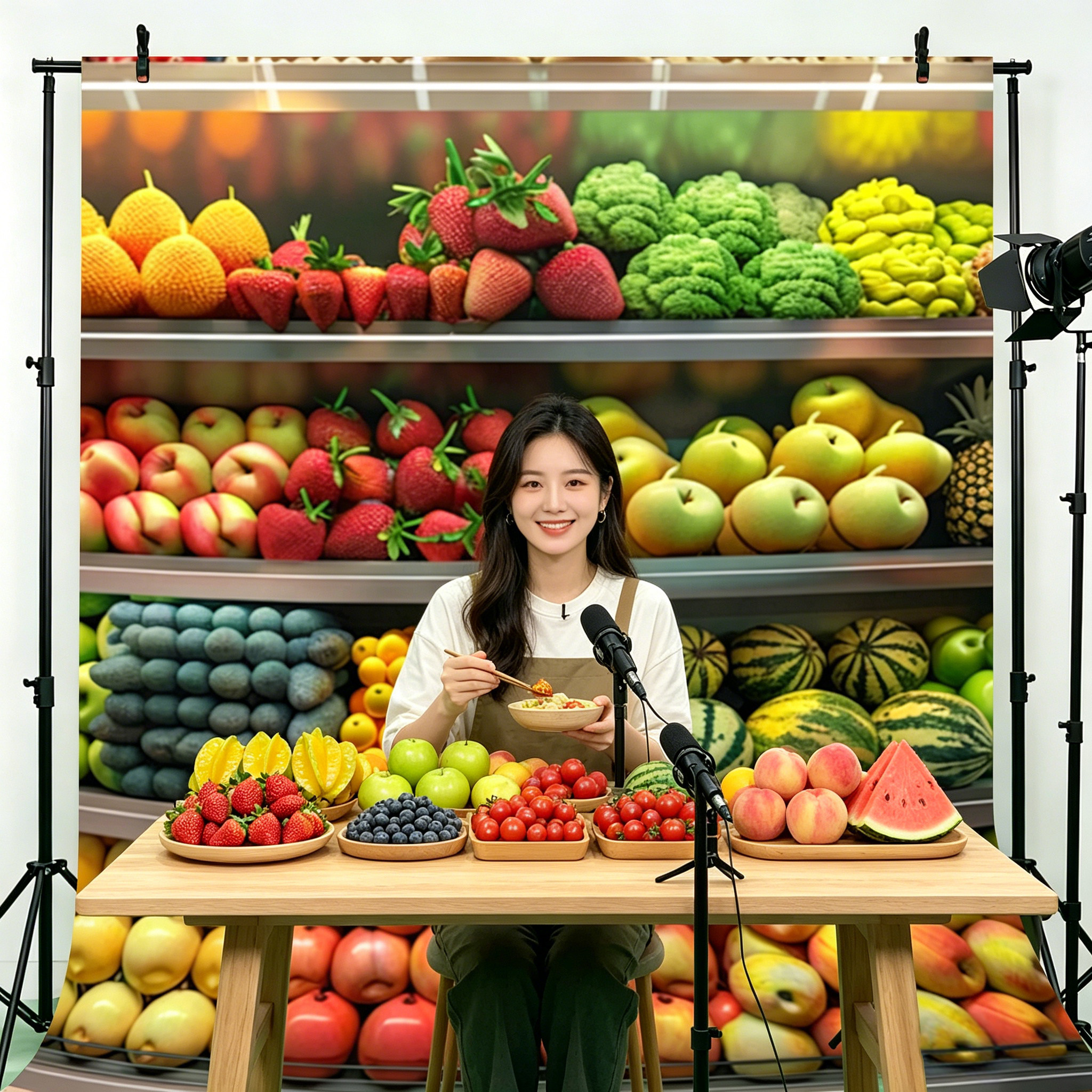 蔬菜水果直播间背景墙新款农产品带货主播新鲜蔬果仿真高清背景布