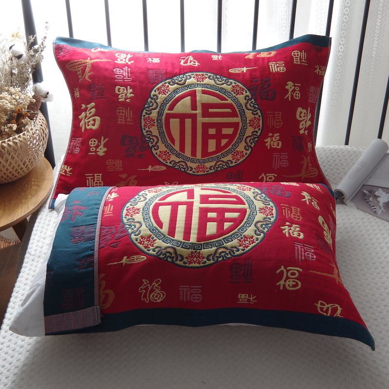 马年春节大红色枕巾福字本命年