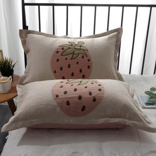 纯棉加厚枕套一对装斜纹全棉枕头套美式田园风欧式成人家用枕芯套