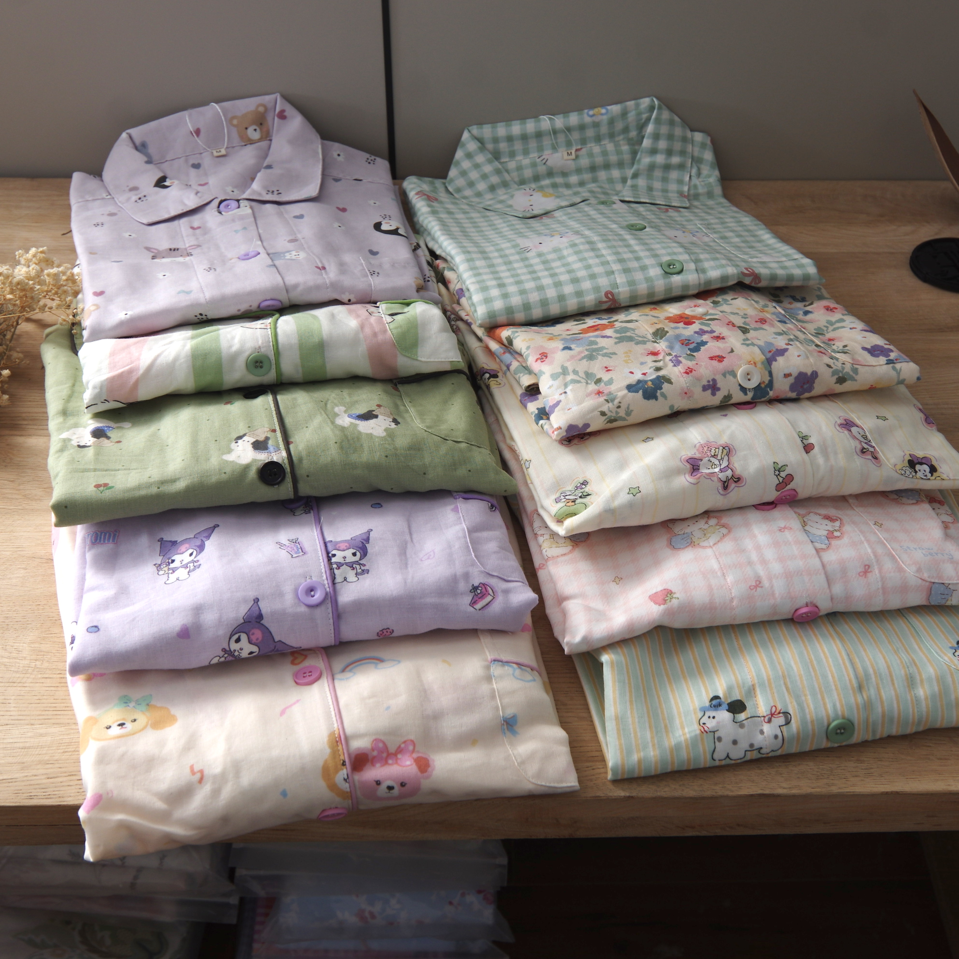 纯棉双层纱家居服套装全棉衣服裤子可爱卡通分体长袖长裤睡衣