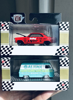 M2合金车模红色老爷车车门可开蓝色复古巴士