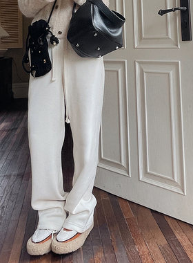 洋气新店 拿手好版型 条绒白色阔腿裤运动休闲加绒裤子女秋冬季