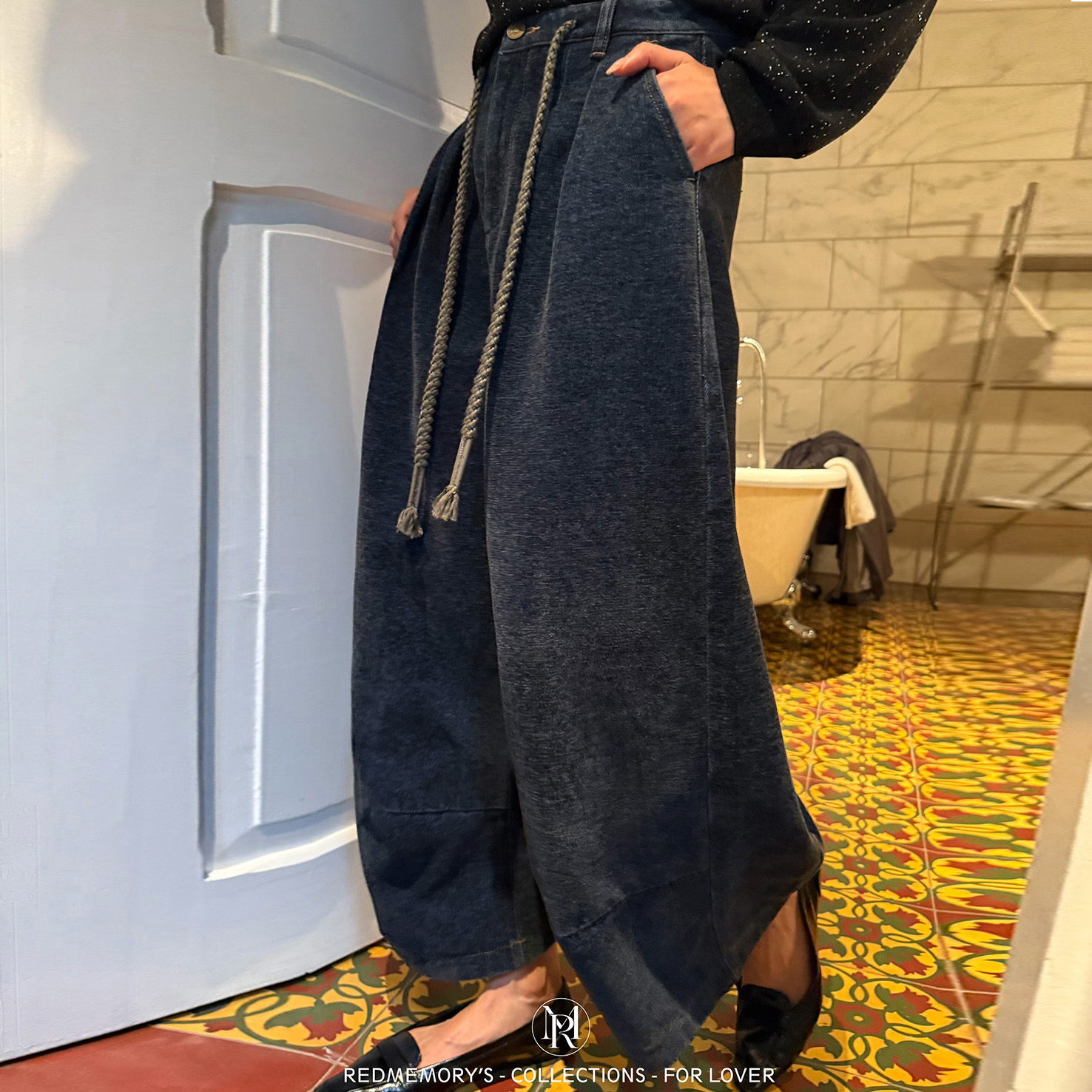 洋气新店REDMEMORY穿搭博主の精髓~ 植绒牛仔 VIG本命香蕉裤