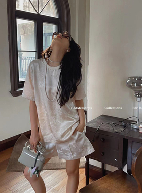 洋气新店REDMEMORY 喜鹊竹影东方浮雕提花丝棉t恤