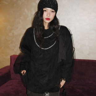 洋气新店REDMEMORY谁懂呀!法式doll感大小姐 重工珍珠网纱卫衣