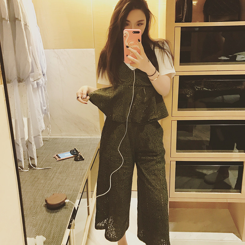 【夏清仓】 三件套显白绿 太超值阔腿裤T恤吊带套装