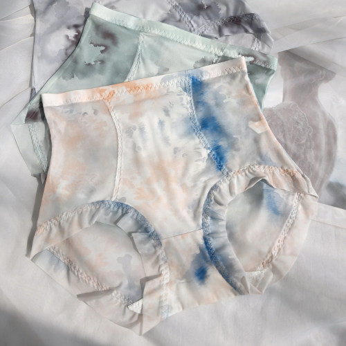 冰丝水墨画轻塑内裤女高腰三角裤