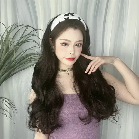 一体式U型半头套发箍现货女大波浪假发自然假发长卷发片