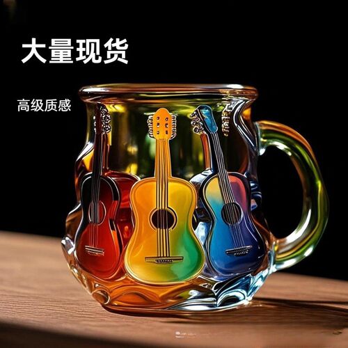创意彩绘吉他马克杯音乐艺术杯酒吧咖啡杯子酒柜工艺品摆件礼物