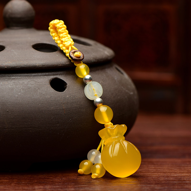 玉石聚财福袋钥匙扣挂件招财金钱扣玛瑙手机挂坠创意礼品男女包饰