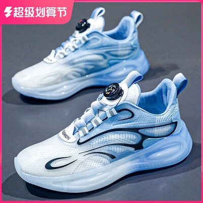 男鞋秋季2025新款大童不系鞋带青少年高中初中学生跑步篮球运动鞋
